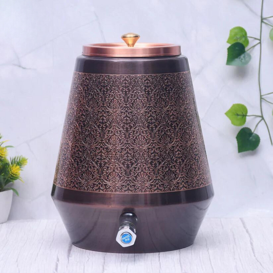 Pure Copper Water Dispenser Conical Antique Bubble Designed Capacity 5000 ML.