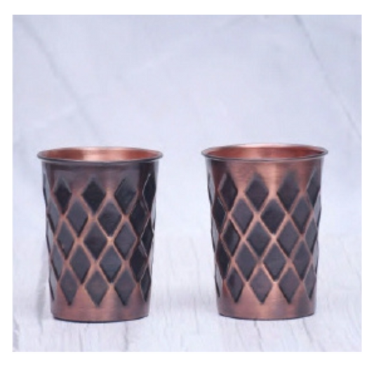 Pure Copper Glasses with  Black Antique Engraving Design