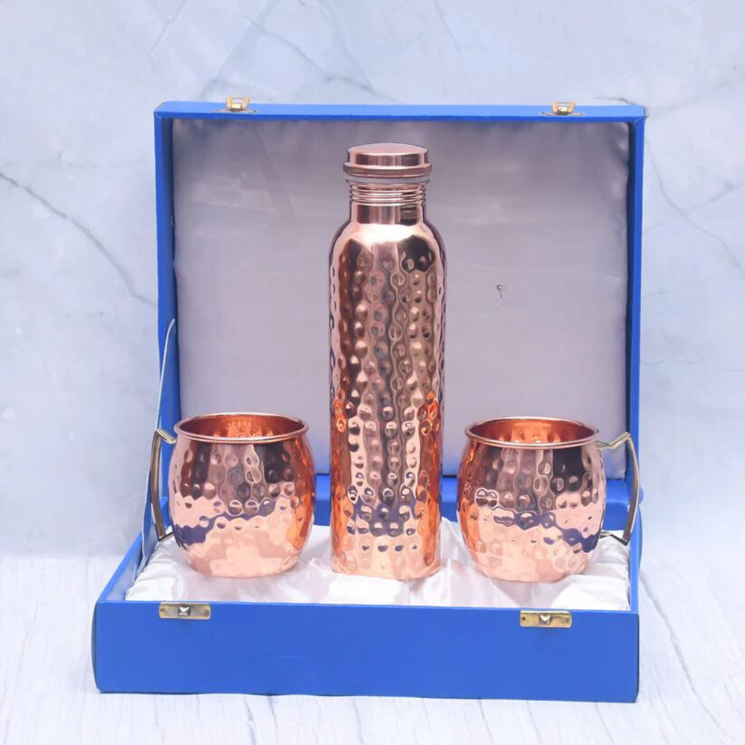 Exclusive Combo of Copper Bottle & 2 Moscow Mule Mug with Royal Gifting Box