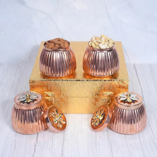 Exclusive Copper Rope Design Dry-Fruit Pot with Gifting Box Set of 4