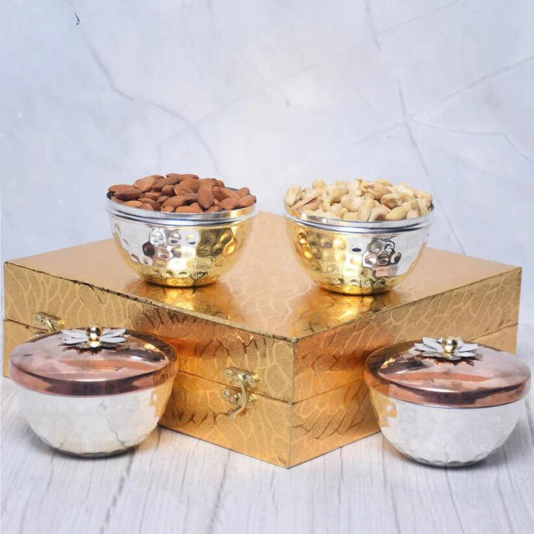 Exclusive Silver Hammered Dry Fruit Bowl with Gifting Box Set of 4