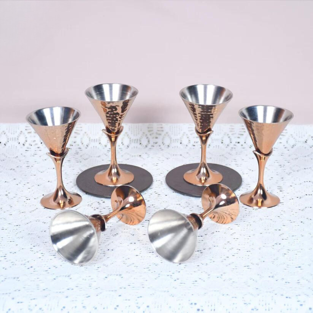 Beautifully Designed Copper Finished Tequila Glass Set of 6 With Wooden Box Barware