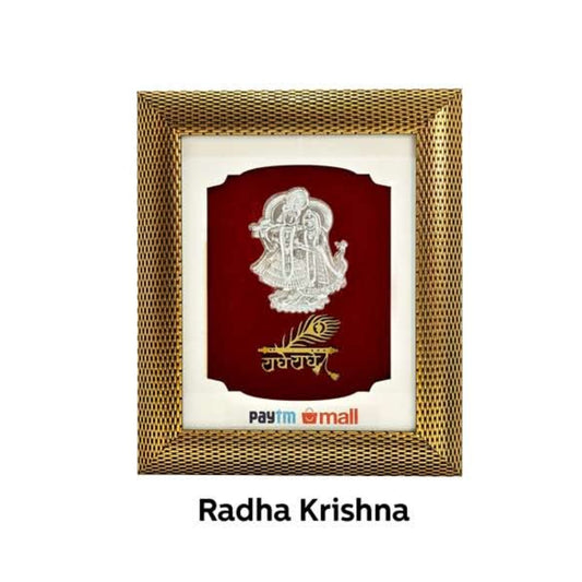 Golden  Wooden Silver Plated Radha Krishna  Frame  For Home and office