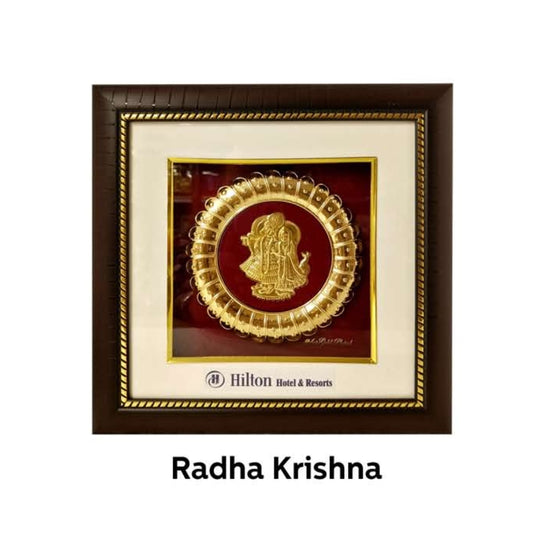 Brown Wooden Gold Plated Radha Krishna frame For Home and office