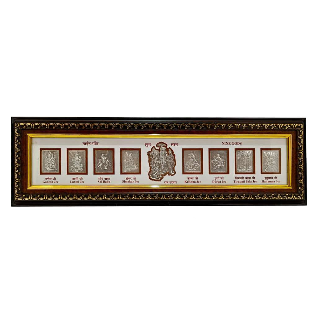 Brown Wooden Gold plated Nine God frame For Home and office