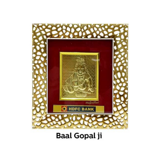 Brown Wooden Gold plated  Baal Gopal Ji frame For Home and office