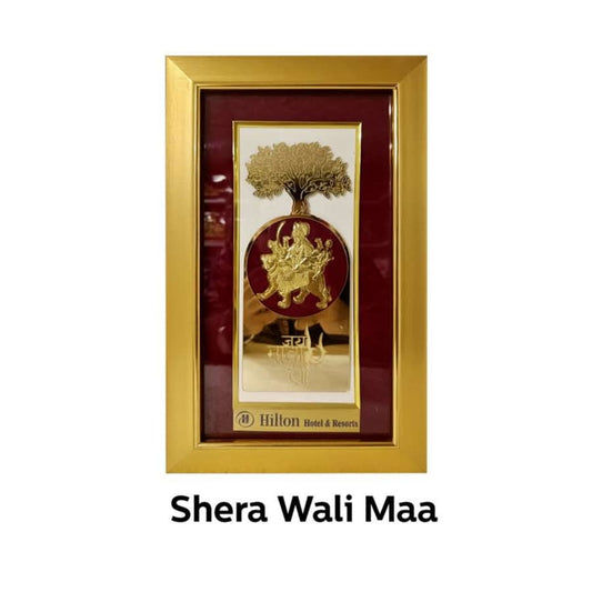 Brown Wooden Gold plated Shera Wali Maa  frame For Home and office