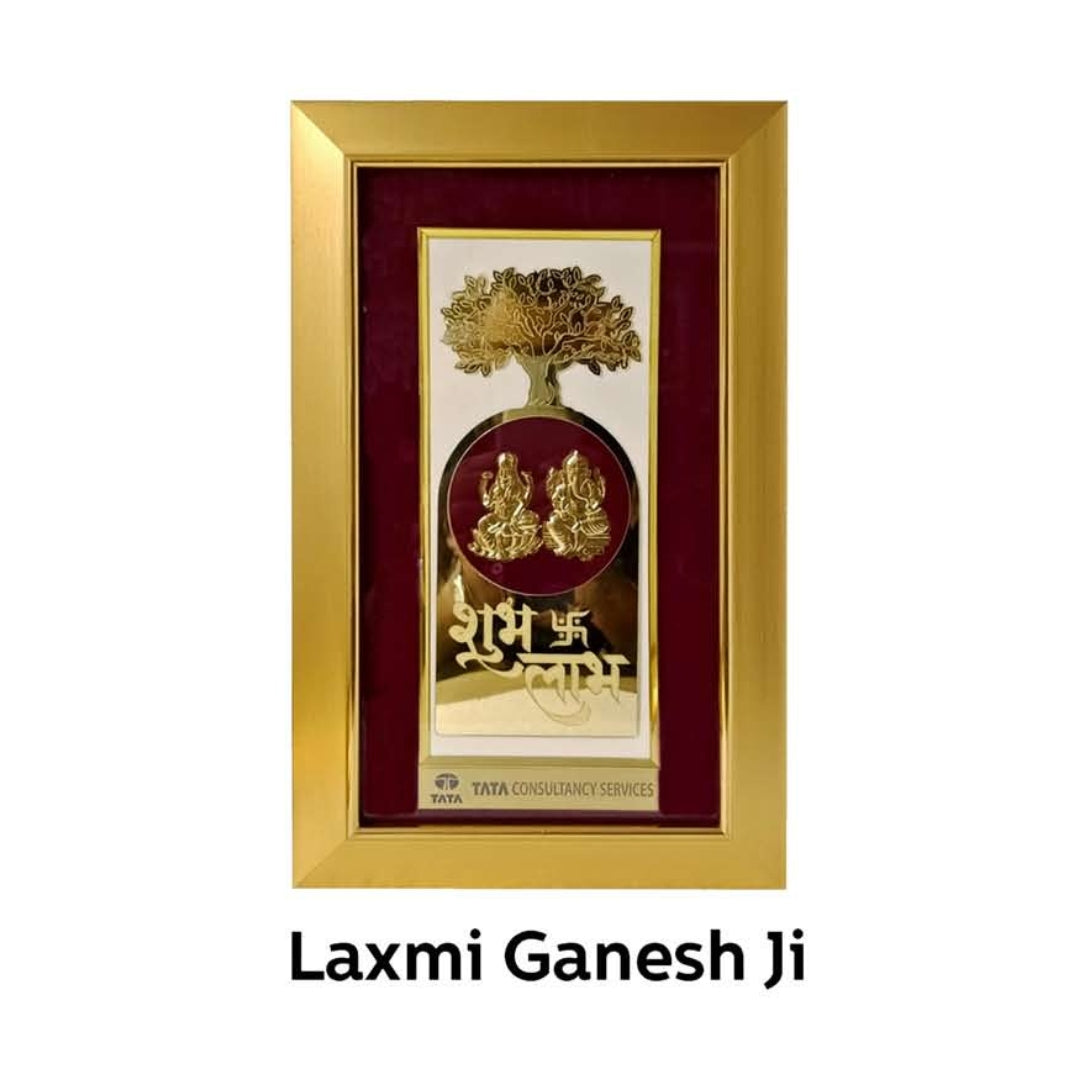 Brown Wooden Gold plated Laxmi Ganesh Ji  frame For Home and office