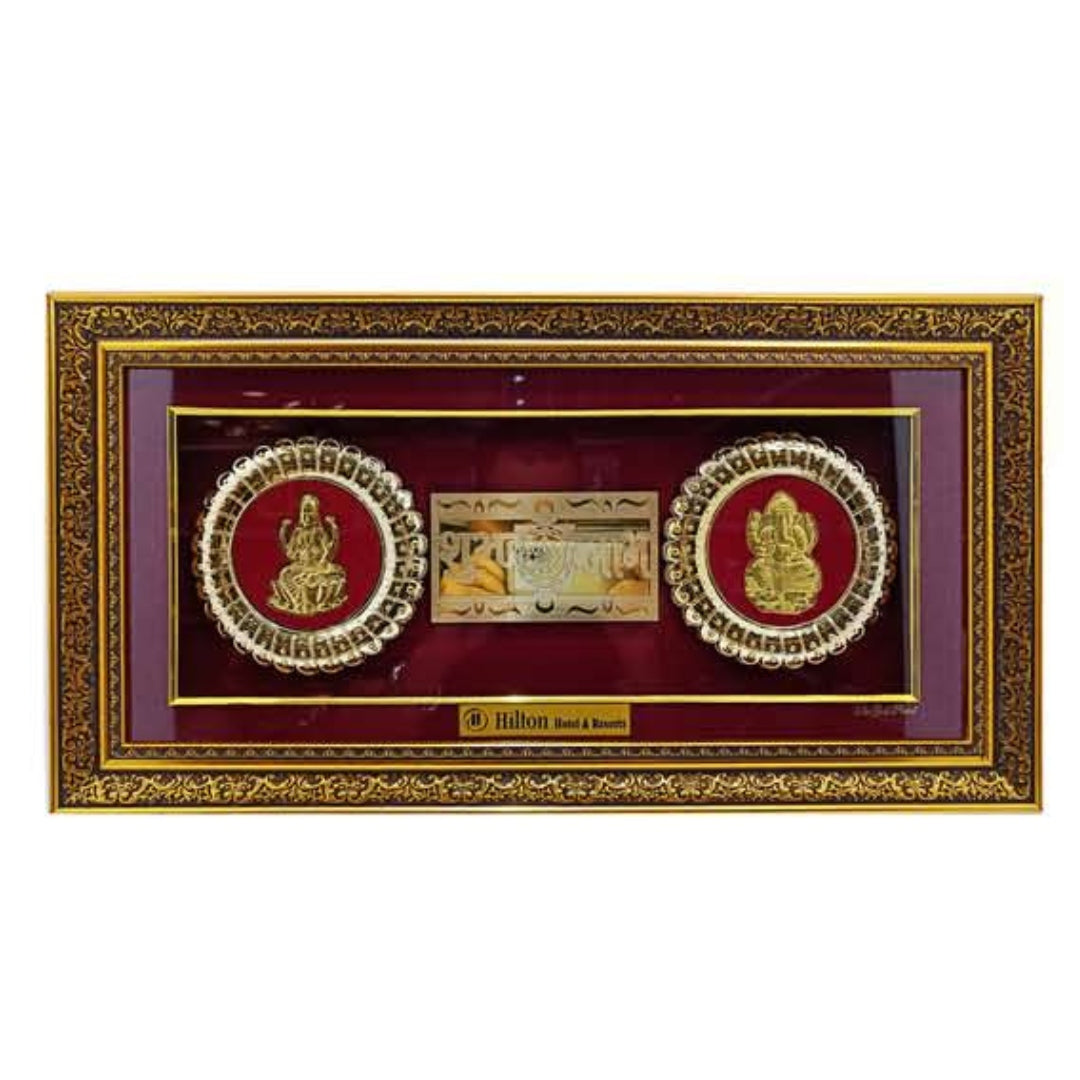 Brown Wooden Gold Plated Laxmi and Ganeshji  frame For Home and office