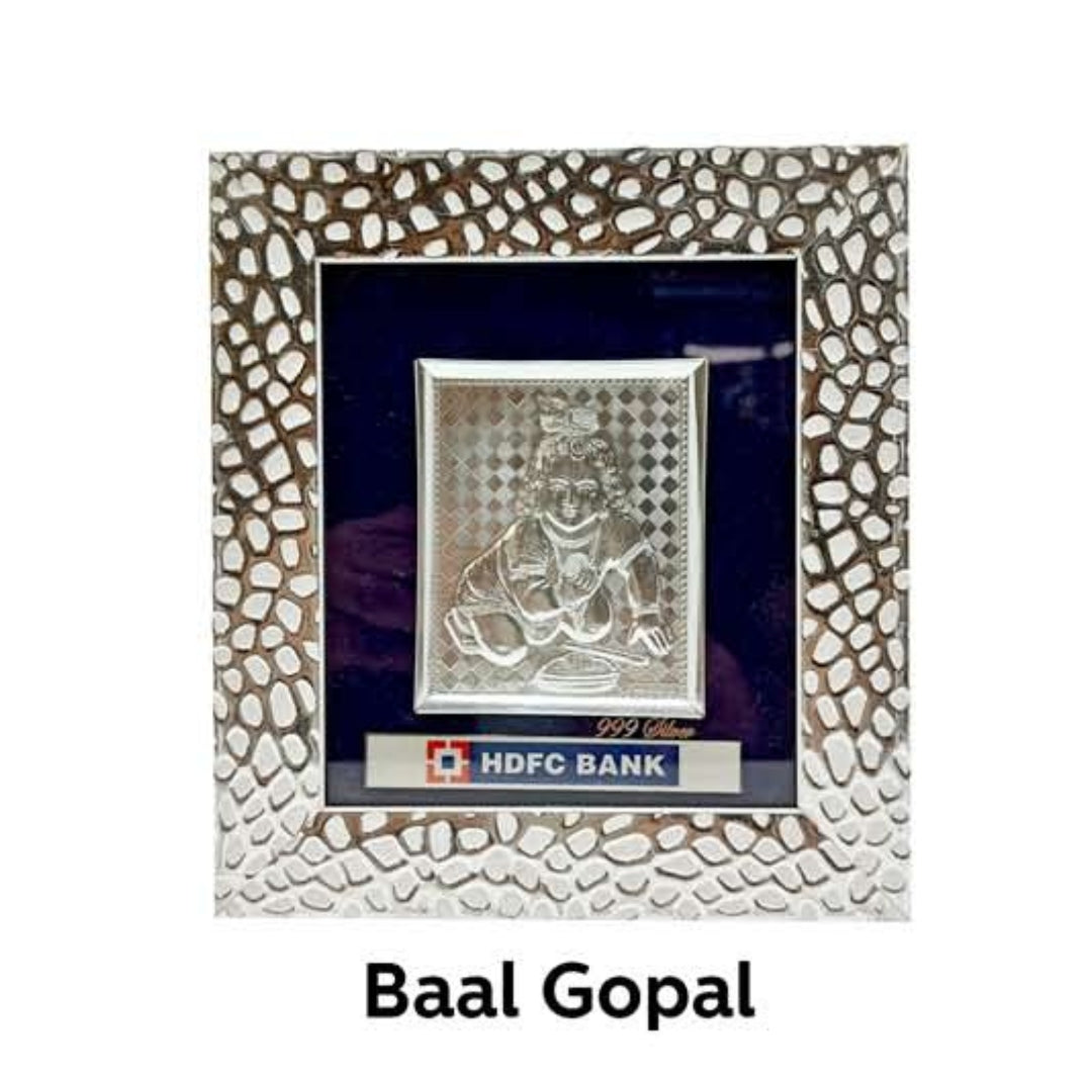 Brown Wooden Silver plated Baal Gopal frame For Home and office