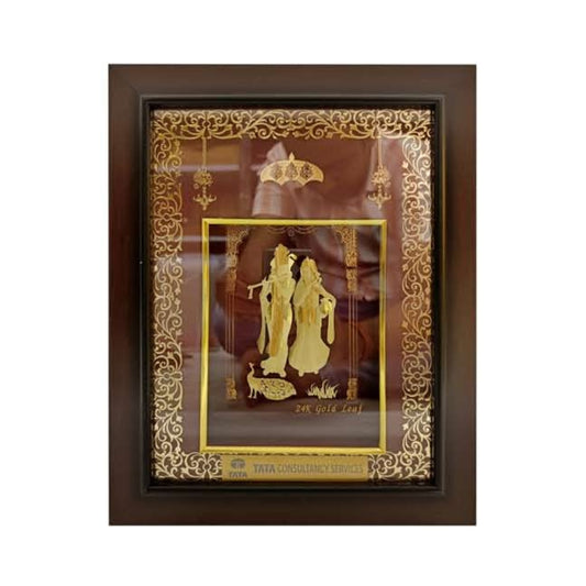 Brown Wooden Gold plated Radha Krishna  frame For Home and office