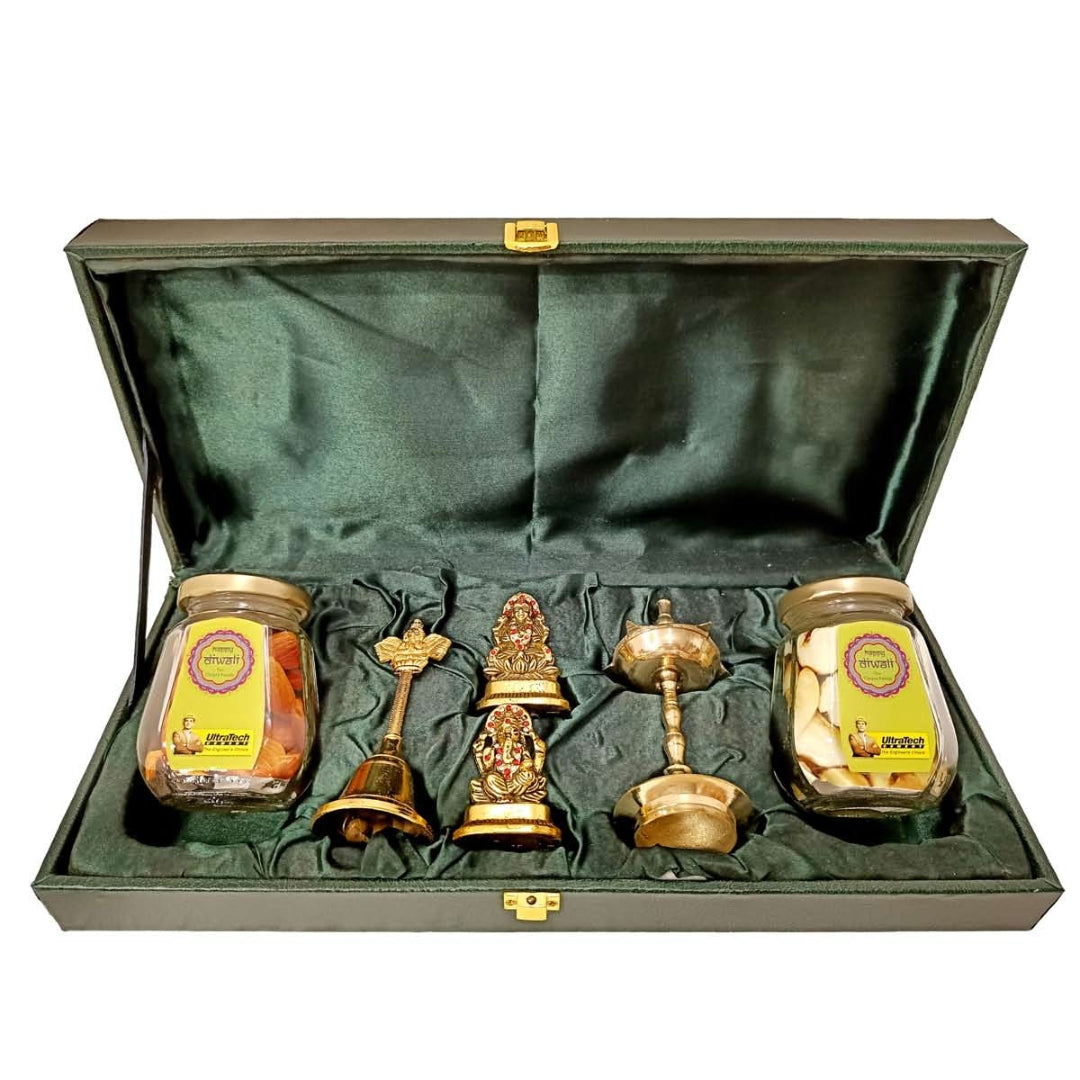 Golden Brass Hindu Religious Gift Set