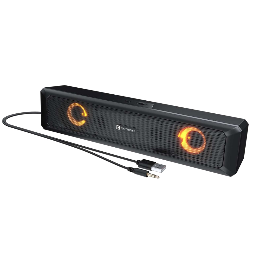 Portronics in Tune 3 6W Portable USB Wired Soundbar with Multicolor LED Light Speaker for PC, Desktop and Laptop, 3.5mm Audio Jack, Volume Scroll Button, Plug & Play(Black)