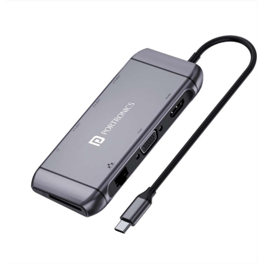 Portronics Mport 9C | Multiport USB Hub | Type C Connectivity Compatible with Windows Laptops & Macbooks | M1 air | 1000MBPS Ethernet Port | USB 3.0 | Support upto 100W PD Charging for Laptops(Silver)