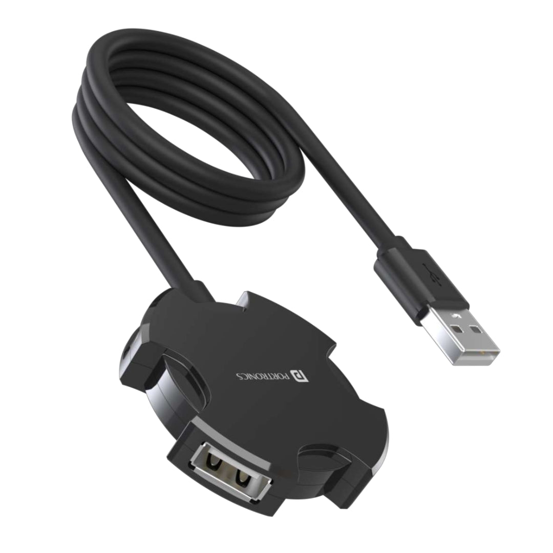 Portronics Mport 4C USB Hub (4-in-1), with 4 x USB 2.0 Ports, 1.2 Metre Long Cable and up to 480 Mbps High-Data Transfer Speeds (Black)