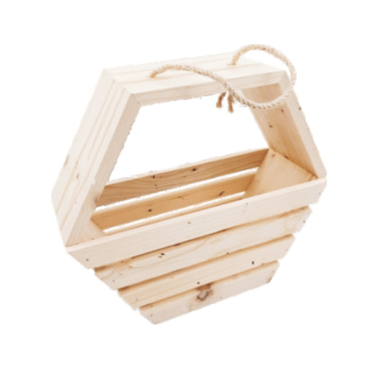 HEXAGONAL wooden basket and gifting box OR PLANT STAND with rope for gifting