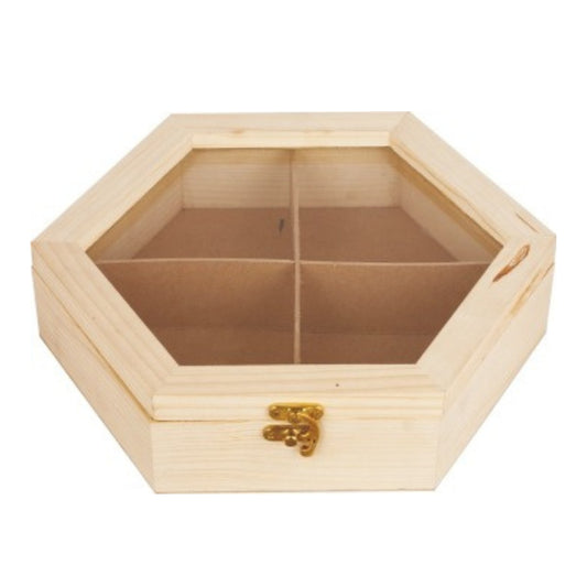 Pinewood fry fruits box | Natural Plain Wooden Crafts Storage Box with Glass lid and Lock  Size 10 x 10 x 2.75"