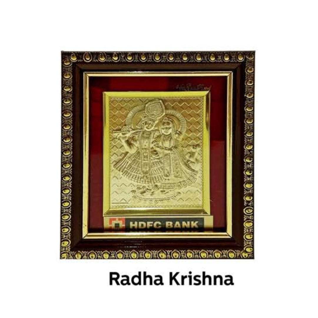 Golden And Brown Wooden 24 Carat Gold Plated Radha Krishna Photo, For Home