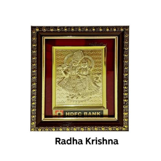 Golden And Brown Wooden 24 Carat Gold Plated Radha Krishna Photo, For Home