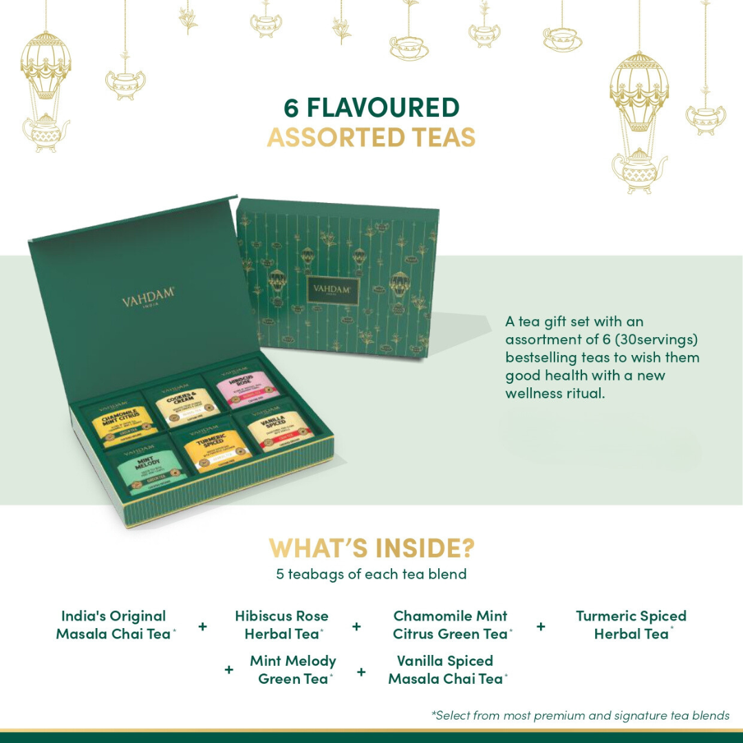 6 flavored  Assorted Green Tea  Kit- 5 tea bags in each blend | Variety Green Tea Bags | 100% Natural Detox Tea | Powerful Anti-Oxidants | Green Tea Bags for Weight Loss | Slimming Tea