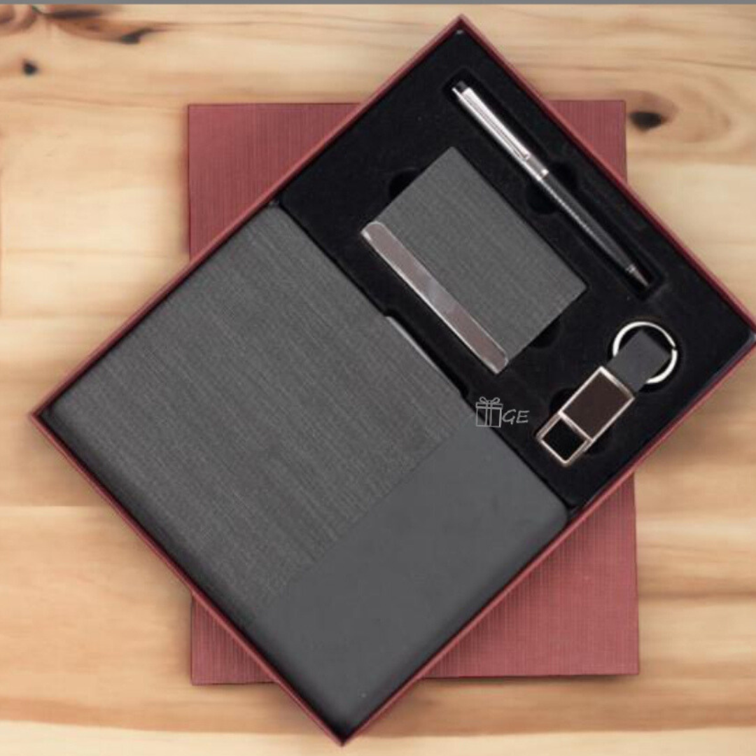 4 in 1 Combo Gift Set for corporate Employee which include diary, pen, Card case and keychain.