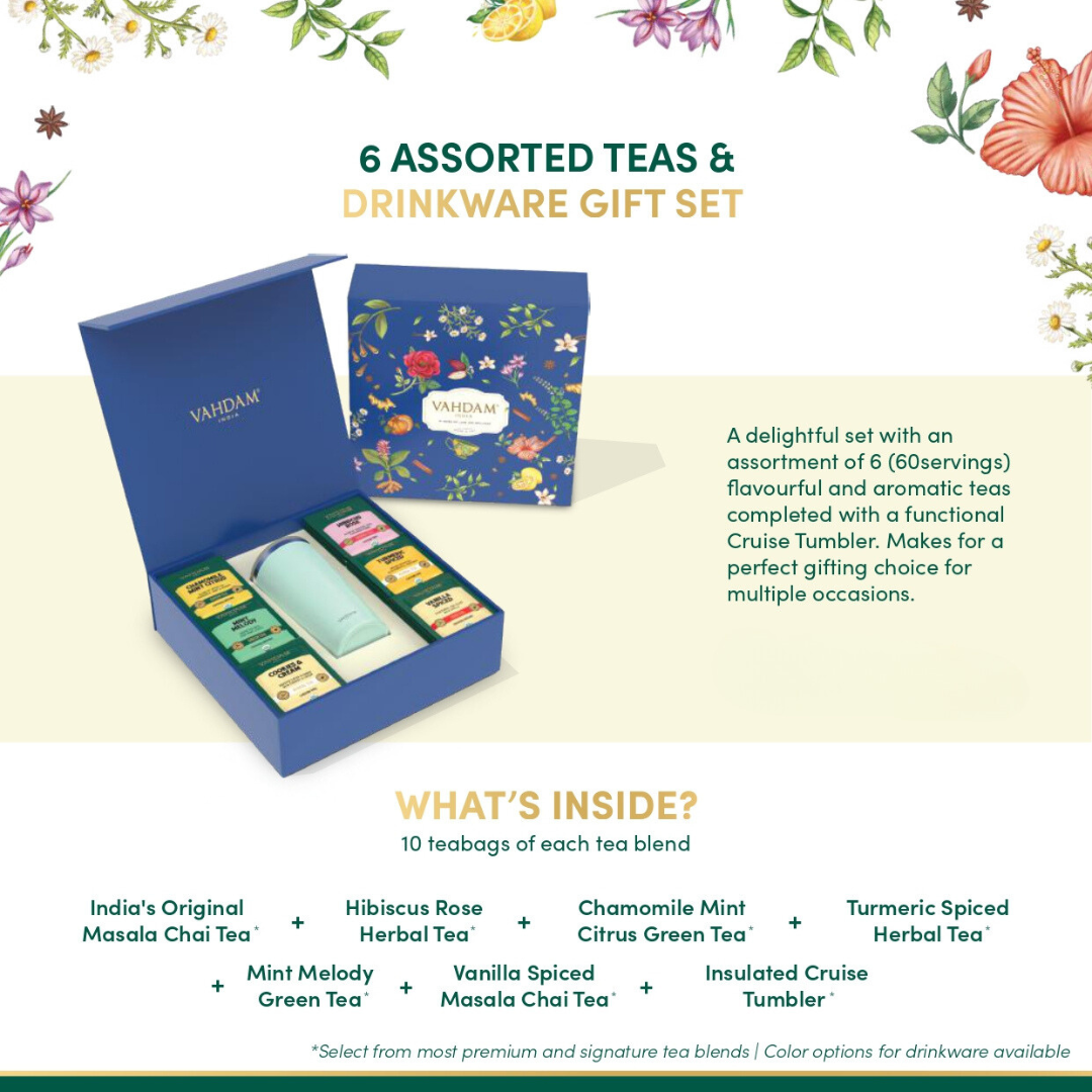 6 Assorted Teas and drinkware gift set