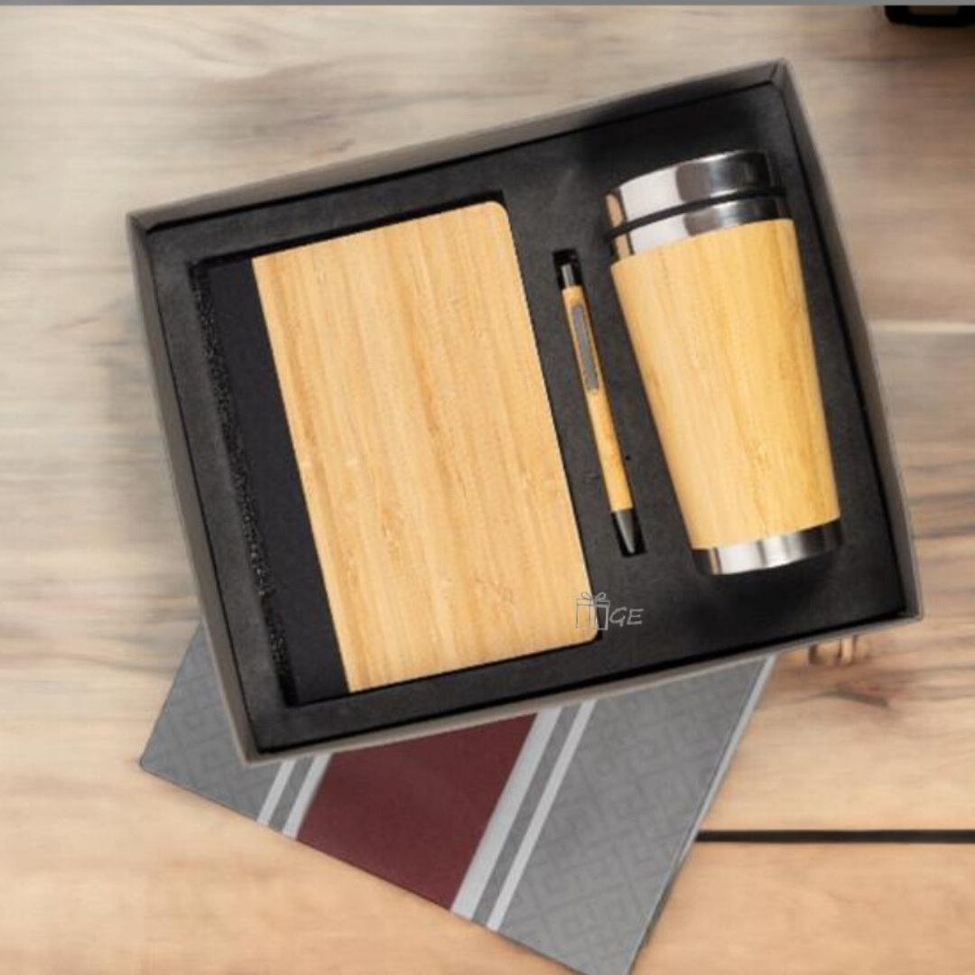 5 in 1 gift combo Set for corporate employee which include wooden stainless steel Flask, pen and diary.