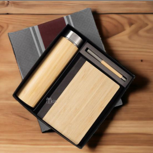 3 in 1 gift combo sets for corporate employee which include wooden diary, pen , and diary.