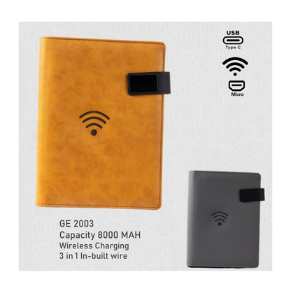 3 in 1 Built Wire - Diary  Power-Bank (8000 MAH)  with Wireless Regular Planner