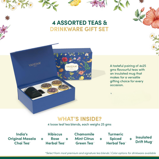 4 Assorted teas and drinkware tea gift set