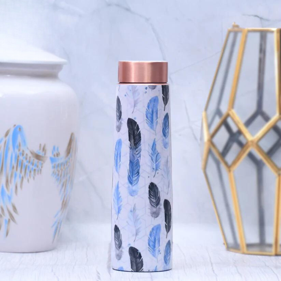 The Spring Leaves Printed Copper Bottle Enamel Leak Proof Capacity 1000 ML