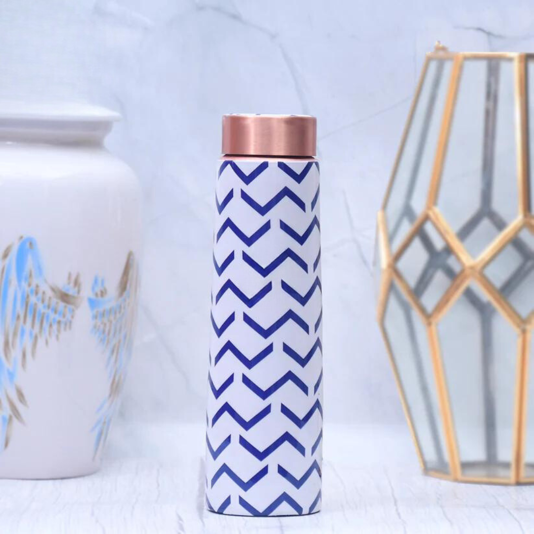 Blue Wave Design Printed Copper Water Bottle Leak Proof Capacity 1000 ML