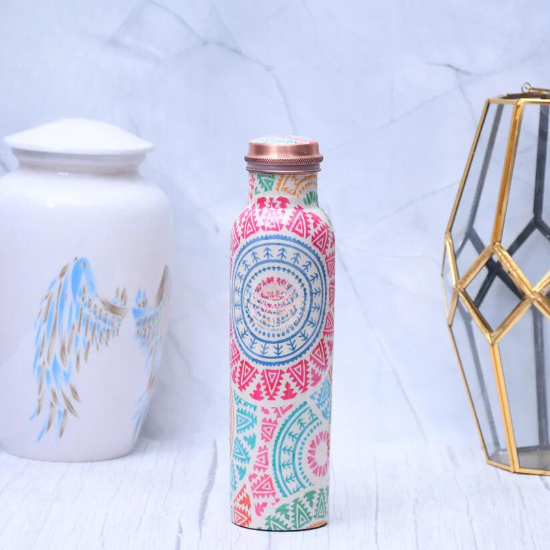 Exclusive Mandala Design Printed Copper Water Bottle Capacity 1000 ML