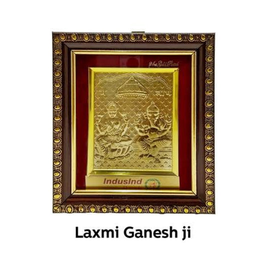 Golden And Brown Wooden 24 Carat Gold Plated Laxmi - Ganeshji Wall Photo, For Home