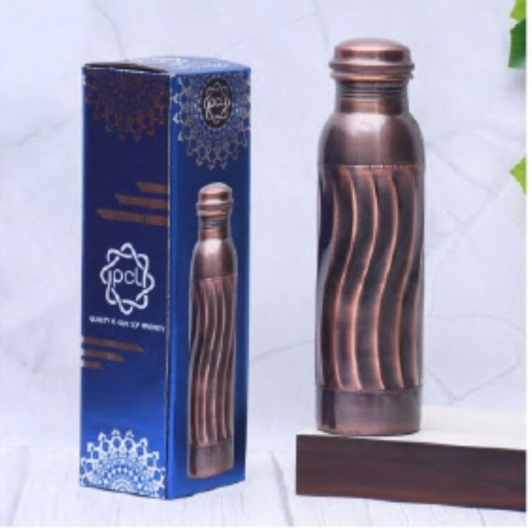 Pure Copper Water Bottle With 2 Antique Wave  Design Capacity 1000ML