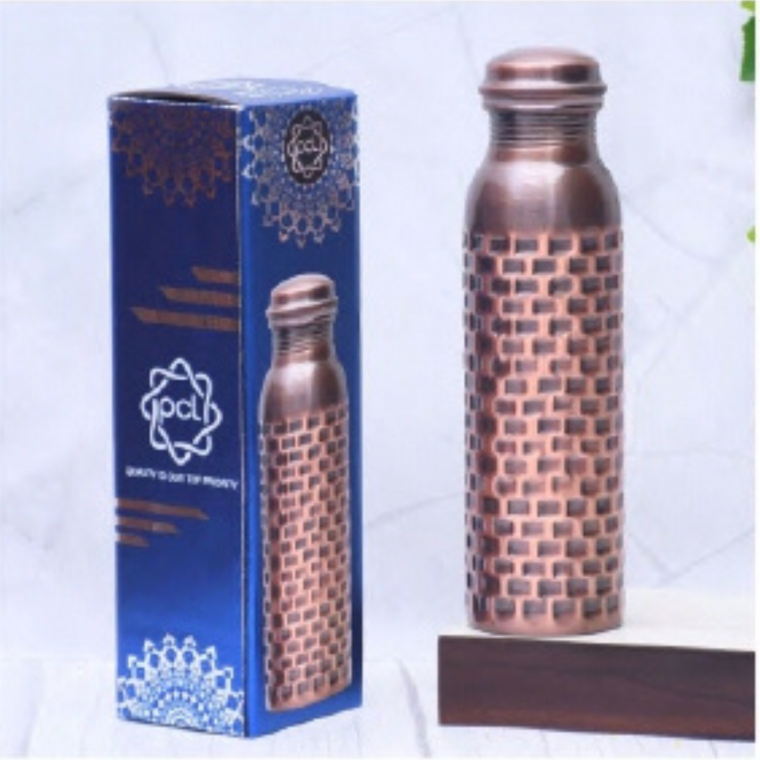 Pure Copper Water Bottle With 2 Antique Bricks Design Capacity 1000ML