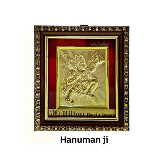 Golden And Brown Wooden 24 Carat Gold Plated hanuman ji Photo, For Home