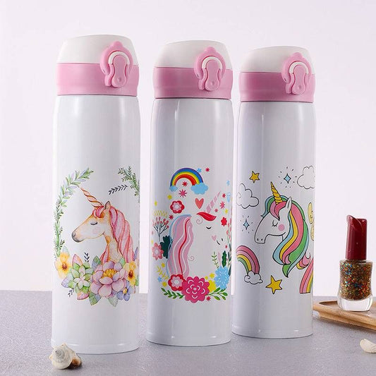 Cute Unicorn White Printed Stainless Steel Insulated Sipper Water Bottle for Girls/Flask for Kids, School/Gym/Travelling (450 ml, Random Design