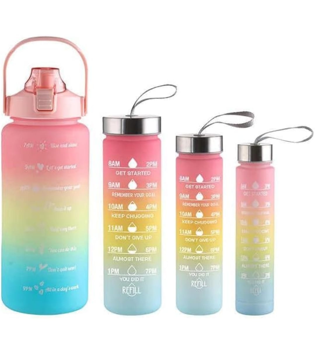 Set of 4 Water Bottle with Motivational Time Marker, Leakproof Durable Non-Toxic Sipper Water Bottle for Office, School Gallon Water Bottle for Gym