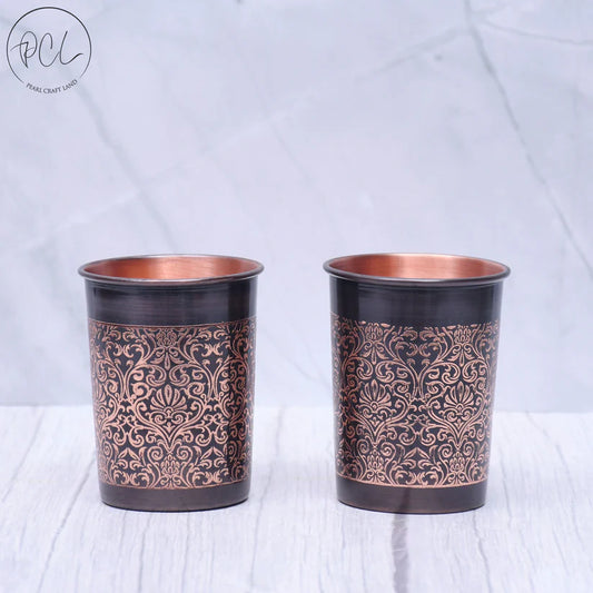 Pure Copper Glasses with  Black Antique Engraving Design