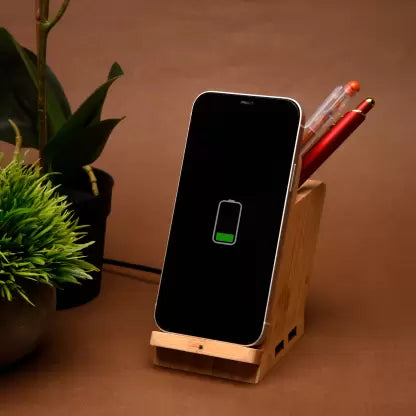 Maple 5W Wireless Charger & USB Hub With Pen Stand